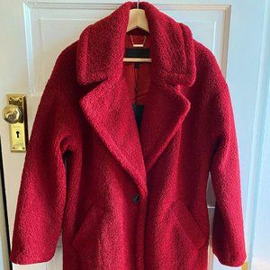 NWT - KENDALL+KYLIE Red Faux Fur Long Teddy Coat